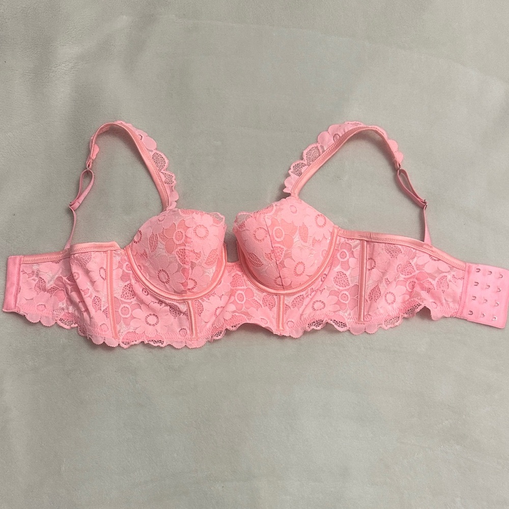 Aerie Pink Floral Lace Balconette Bra